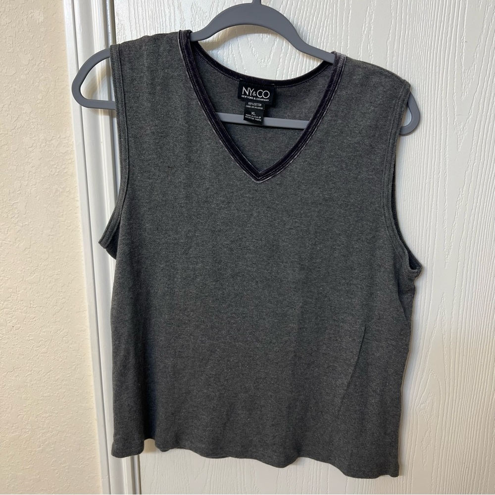 NY&Co Sleeveless V-Neck Gray Cotton Summer Top, Women's Size XL